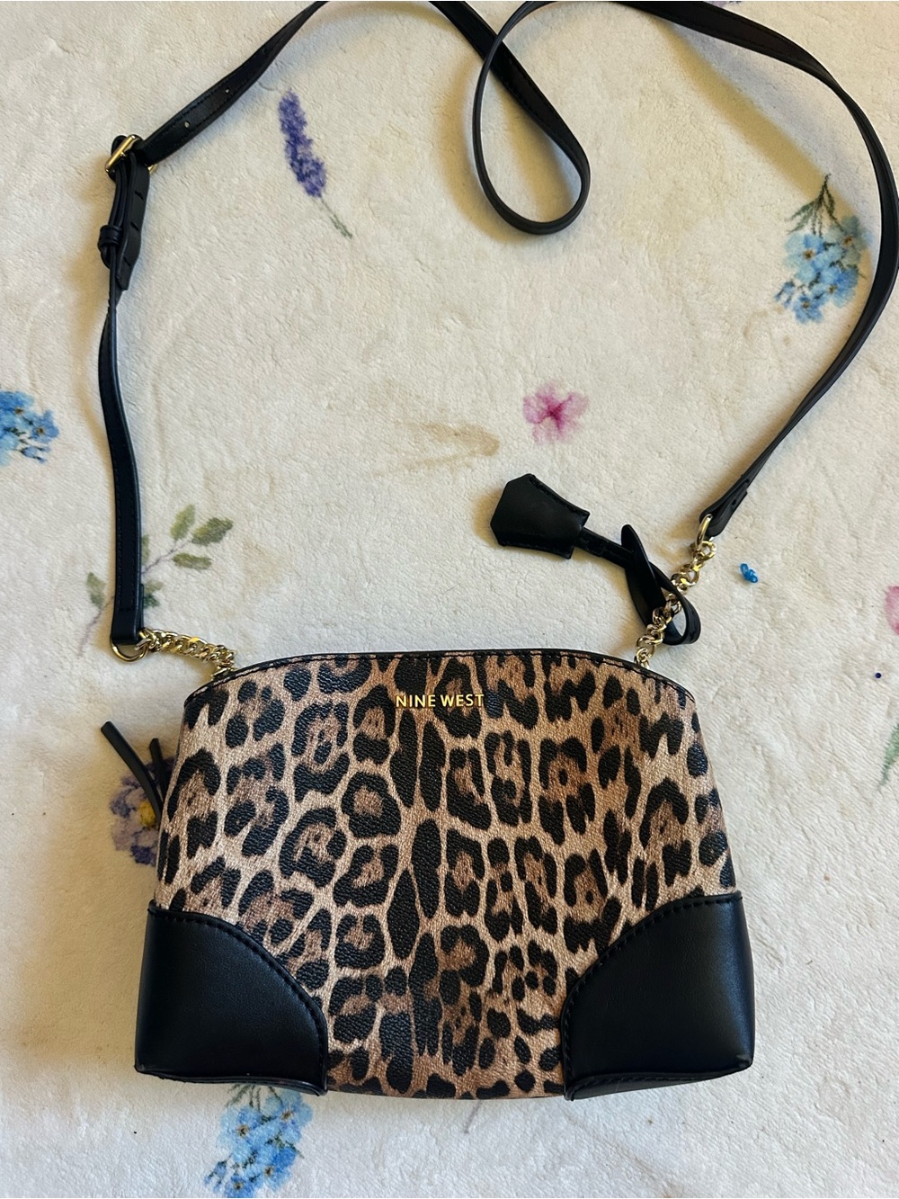 Nine West Leopard Print Crossbody in Black and Brown